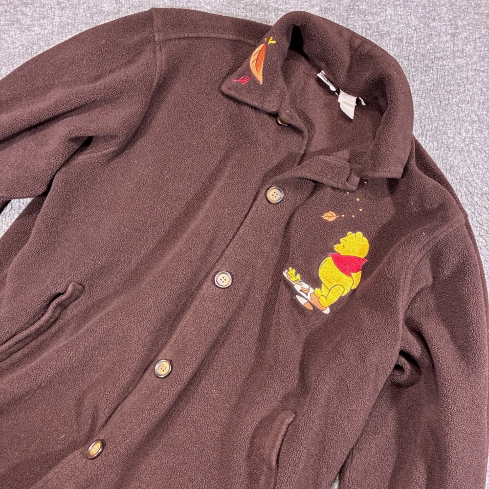 Disney Store Winnie the Pooh Jacket Women XL Brown Fleece Embroidered Fall
